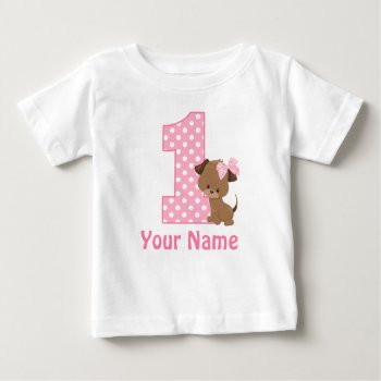 1st Birthday Girl Puppy Personalized T Shirt by mybabytee at Zazzle