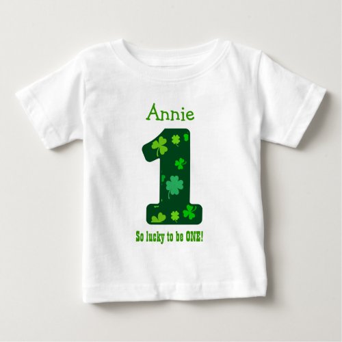 1st Birthday Girl Shamrock Number Custom Name V12 Baby T_Shirt
