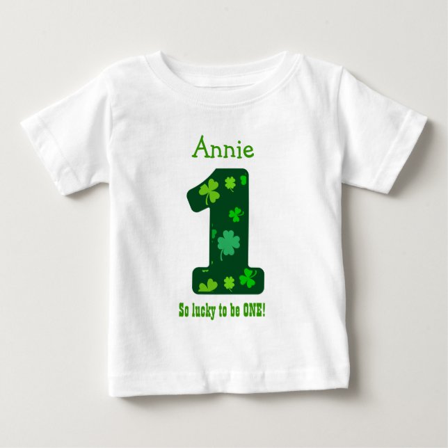 1st Birthday Girl Shamrock Number Custom Name V12 Baby T-Shirt (Front)