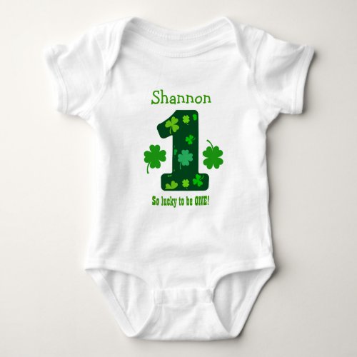 1st Birthday Girl Shamrock Number Custom Name V12A Baby Bodysuit