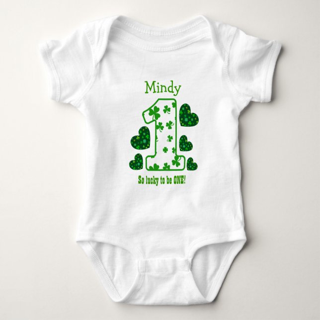 1st Birthday Girl Shamrock Number Custom Name V16 Baby Bodysuit (Front)