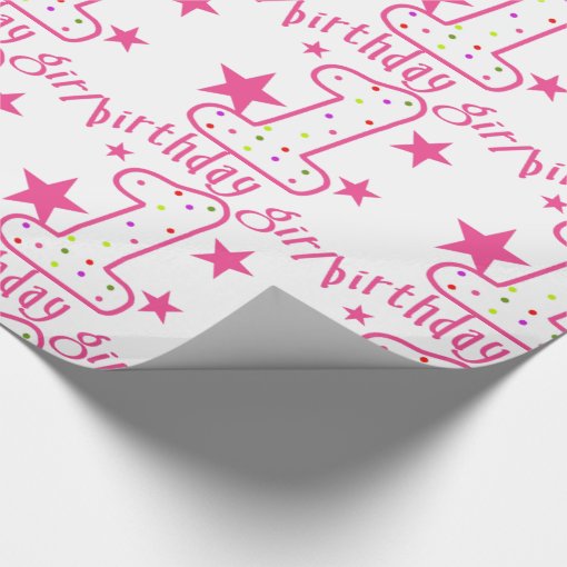 1st Birthday Girl Stars Wrapping Paper Zazzle