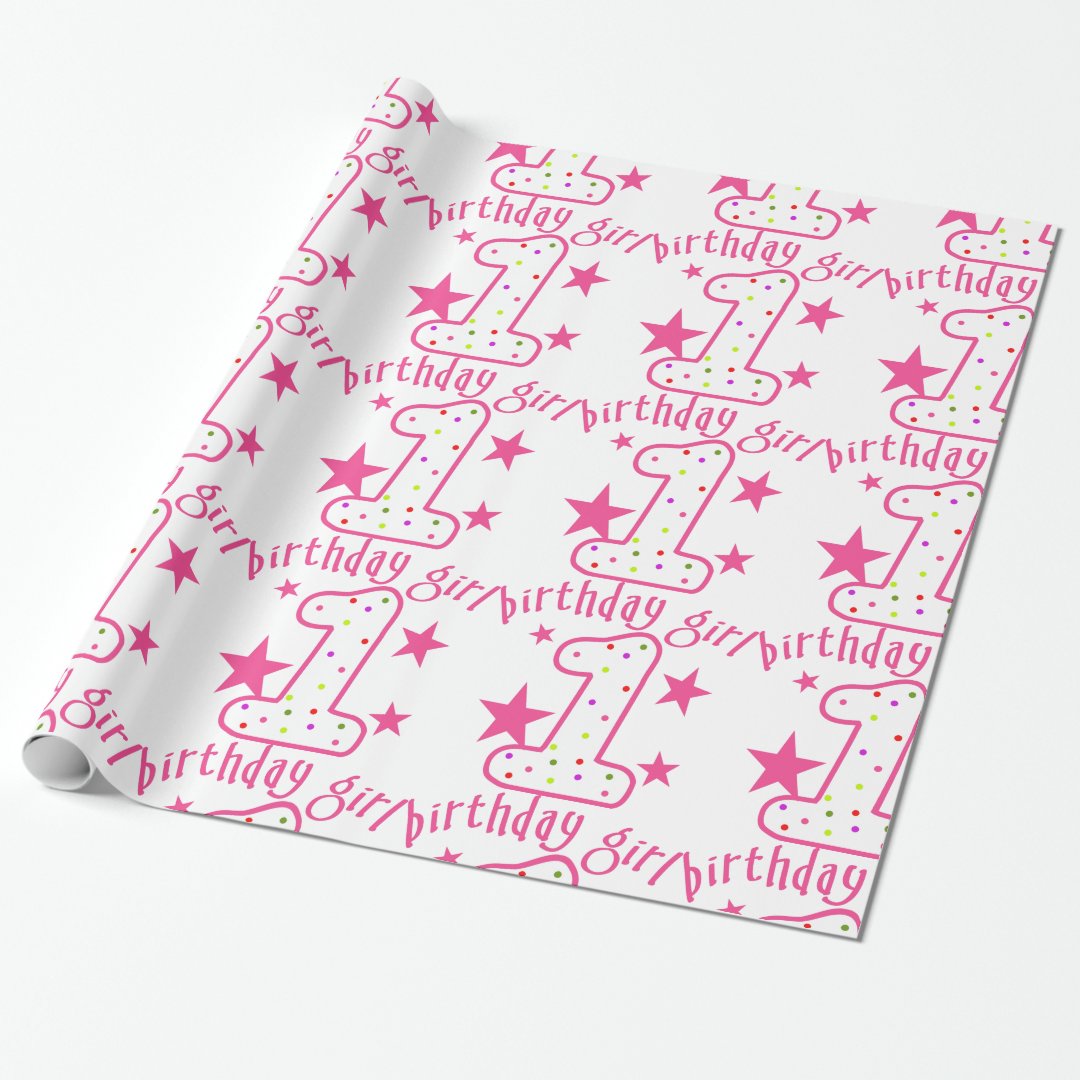1st Birthday Girl Stars Wrapping Paper Zazzle