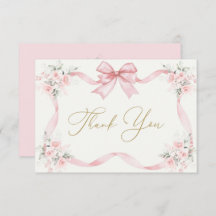1st Birthday Girl Thank You Card with bow