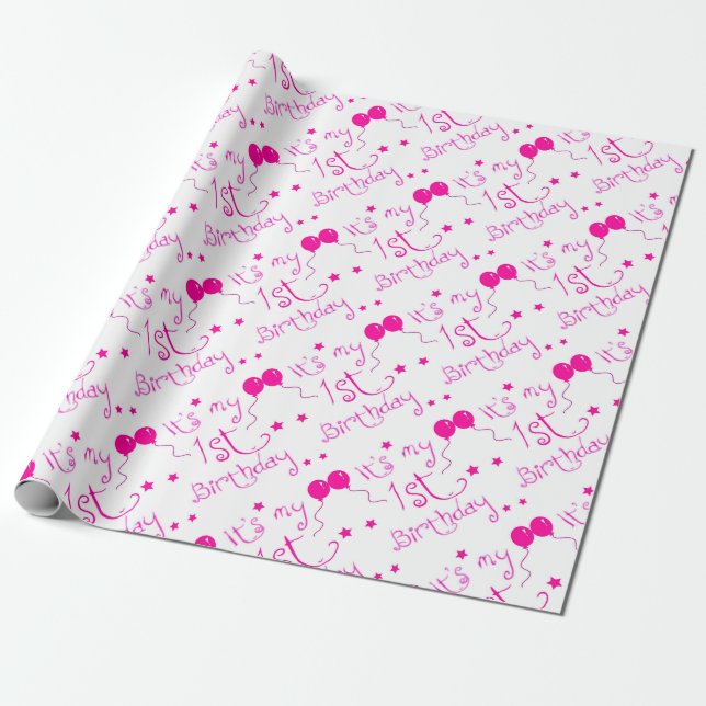 1st birthday girl theme wrapping paper (Unrolled)