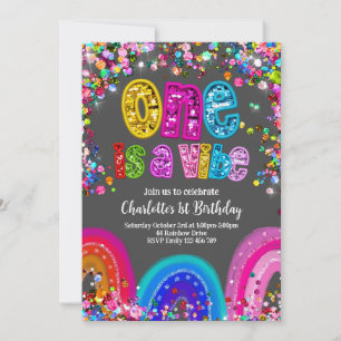 1st Birthday Girls Glitter Party Invitation