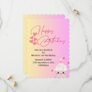 1st birthday girls invitation in pink