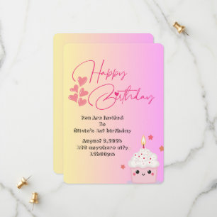 1st birthday girls invitation in pink