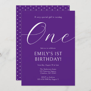 1st Birthday Girl's Purple Simple One Year Old Invitation