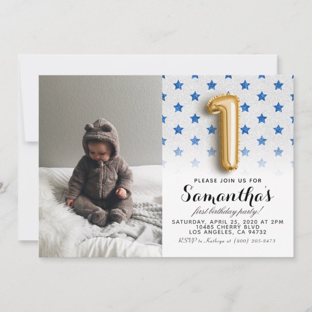 1st Birthday Glitter Portrait Invitation (Front)