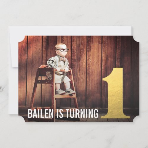 1st Birthday Gold Number One Photo Invitation