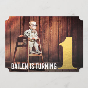 1st Birthday Gold Number One Photo Invitation