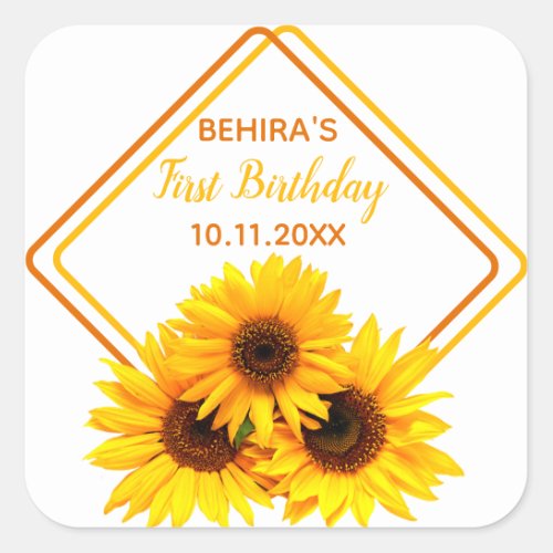 1st Birthday Gold  stickers sunflowers