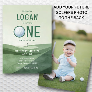1st Birthday Golf Par-tee Photo Watercolor  Invitation