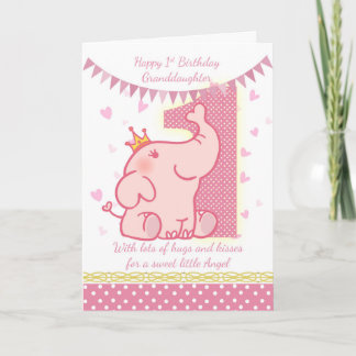 1st Birthday Granddaughter, Pink Elephant Card