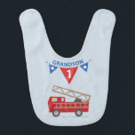 1st Birthday Grandson, Firetruck Baby Bib<br><div class="desc">Birthday wishes are rushing through with this cute red fire truck gift,  souvenir,  giveaway or party essential to celebrate your Grandson’s FIRST birthday!</div>