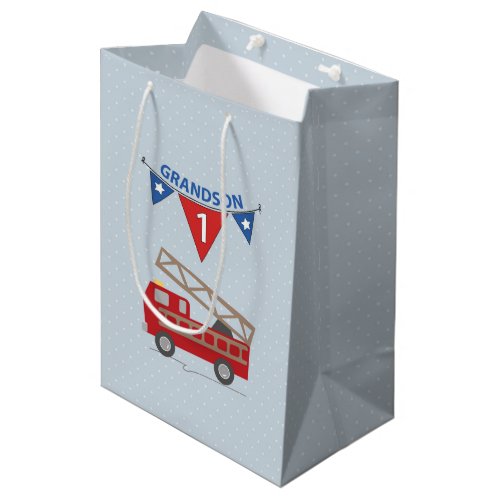 1st Birthday Grandson Firetruck Medium Gift Bag