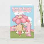 1st Birthday - Great Granddaughter - Greeting Card<br><div class="desc">A sweet little Garden Fairy with her big umbrella pink daisy and lots of little flowers in the background,  a sweet little graphic that will bring a smile to any fairy lovers face. Original Graphics Primsy Doddles@etsy.com</div>