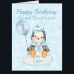 1st Birthday Great Grandson Penguin Blue Jumbo Card<br><div class="desc">A cute oversized 1st birthday for a great grandson card. The card features a baby boy penguin sitting on a cloud holding a balloon with the number 1. A sweet design for your great grandson or grandson who will be 1 year old. Add the child, s name to the front...</div>