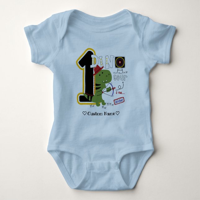 1st birthday GREN DINO First Birthday Baby Bodysuit (Front)