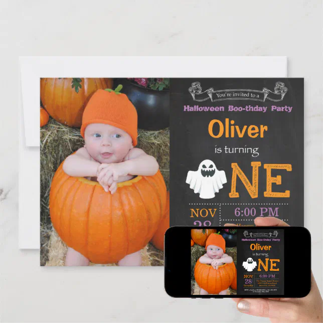 1st Birthday Halloween Party Photo Invitation | Zazzle