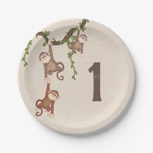 1st Birthday Hanging Monkeys Paper Plates