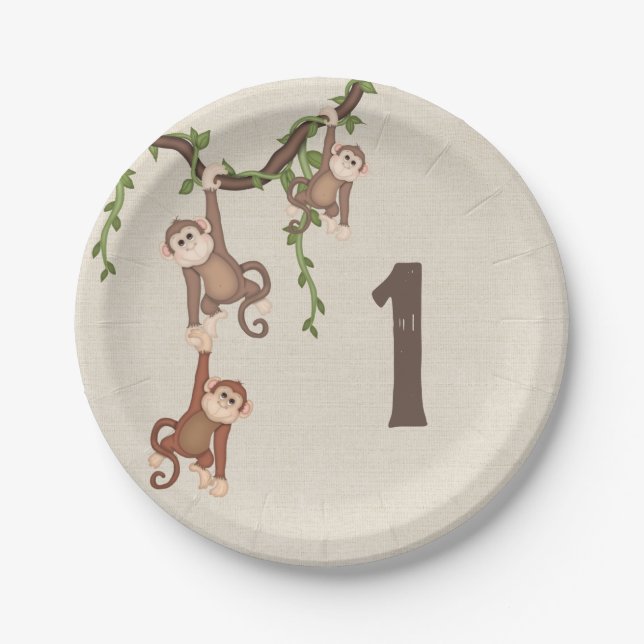1st Birthday Hanging Monkeys Paper Plates (Front)