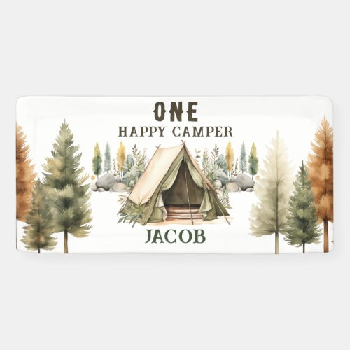 1st Birthday Happy Camper Kids Birthday Party Banner