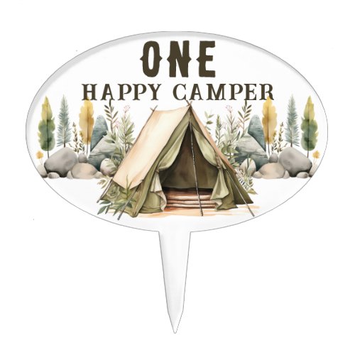 1st Birthday Happy Camper Kids Birthday Party Cake Topper