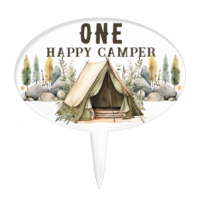 1st Birthday Happy Camper Kids Birthday Party Cake Topper (Front)
