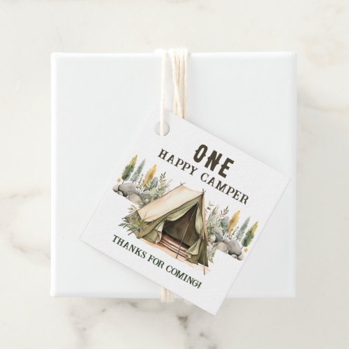 1st Birthday Happy Camper Kids Birthday Party Favor Tags