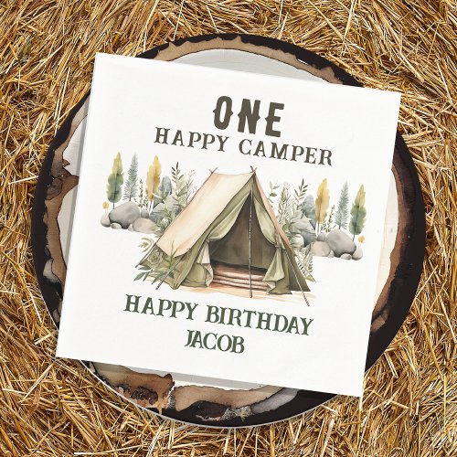 1st Birthday Happy Camper Kids Birthday Party Napkins