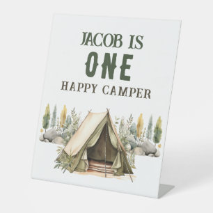 1st Birthday Happy Camper Kids Birthday Party Pedestal Sign