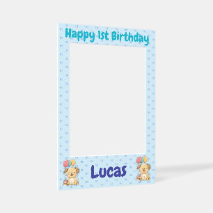 1st Birthday, Happy Puppy, Cute Photo Prop Selfie Frame
