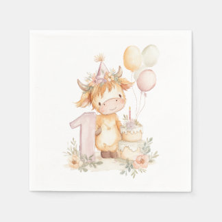 1st birthday highland cow napkins
