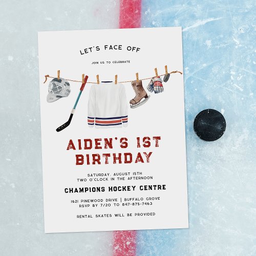 1st Birthday  Hockey Birthday Party Invitation