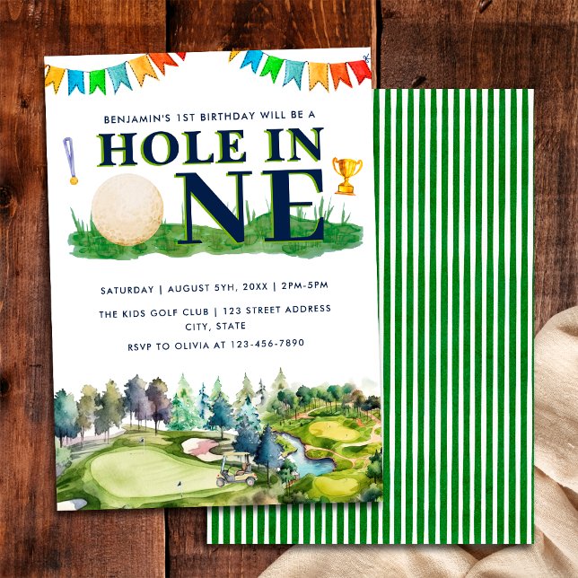 1st Birthday Hole in One Golf Birthday Par-Tee Invitation (Front / Back)