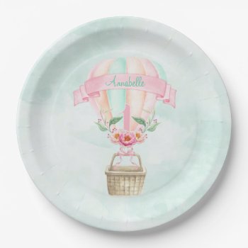 1st Birthday Hot Air Balloon Mint Pink Peach Paper Plates by HydrangeaBlue at Zazzle
