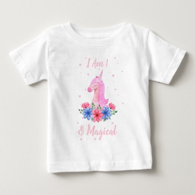 1st Birthday I am 1 & Magical Unicorn  T-Shirt (Front)