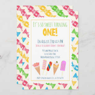 1st birthday ice-cream baby girl party invitation
