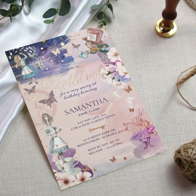 1st Birthday in Onederland Magical Wonderland Foil Invitation (Creator Uploaded)