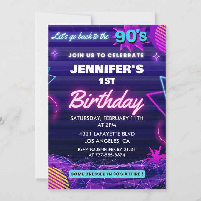 1st birthday invitation 90s themed Retro (Front)