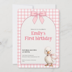 1st Birthday Invitation Gingham Duck Theme Kaart
