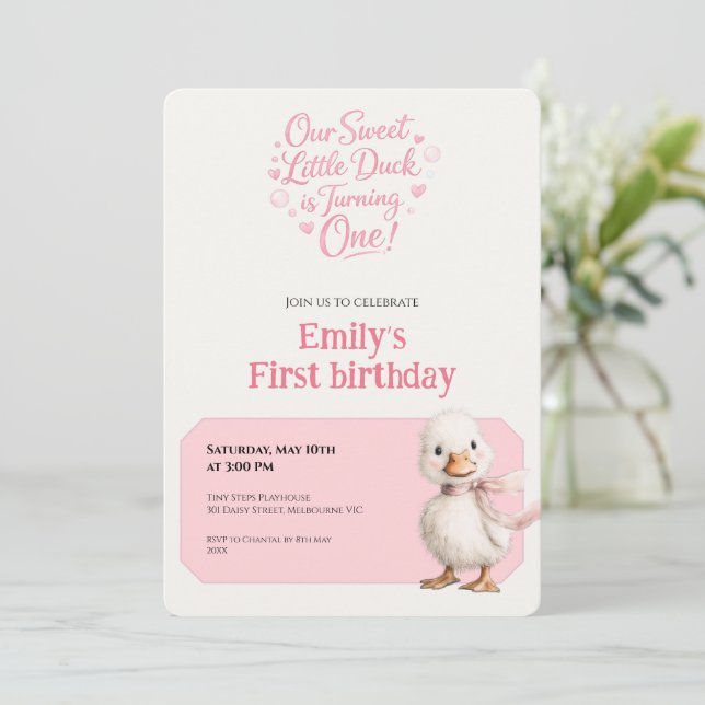 1st Birthday Invitation Gingham Duck Theme Kaart (Standing Front)