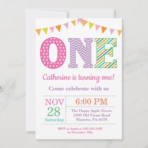 1st Birthday Invitation Girl First Birthday Invitation