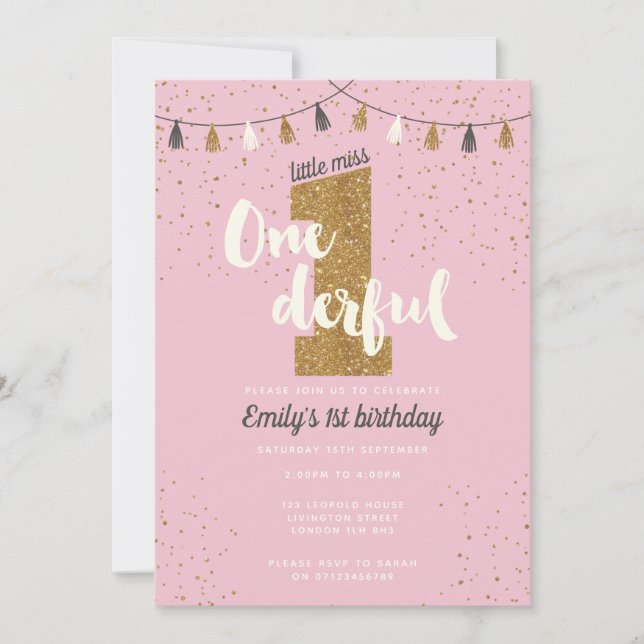 1st birthday invitation - girls glitter party (Front)