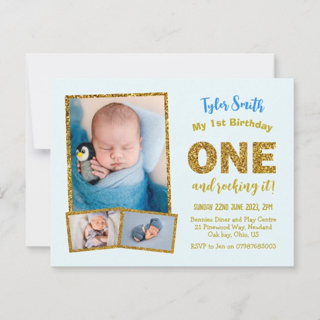 1st Birthday Invitation, ONE boys first birthday Invitation (Front)