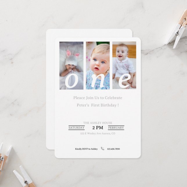 1st Birthday Invitation Photo Boy, Party Invition (Front/Back In Situ)