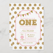 1st Birthday Invitation - pink and gold polka dots (Front/Back)