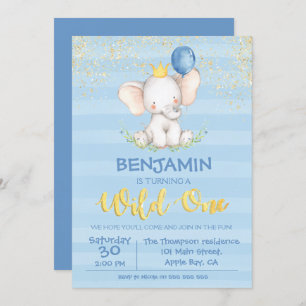 1st Birthday Invitations Baby Elephant Boy